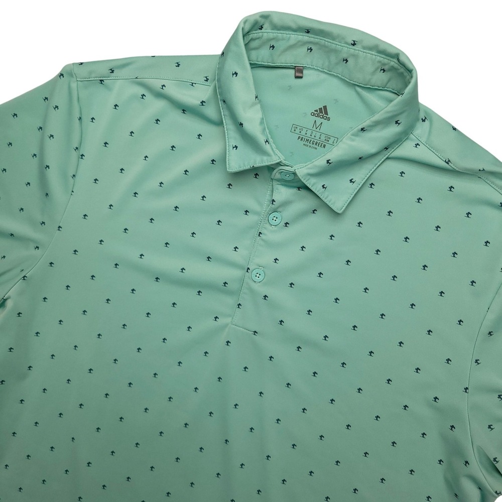 Adidas Polo Shirt‎ Mens Medium Green Palm Tree Print Golf Primegreen Stretch Top